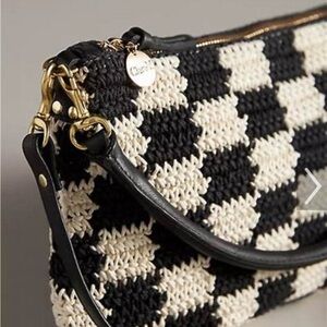 Clare V Black and White Crochet Crossbody (Petit Moyen) with Checkered Design